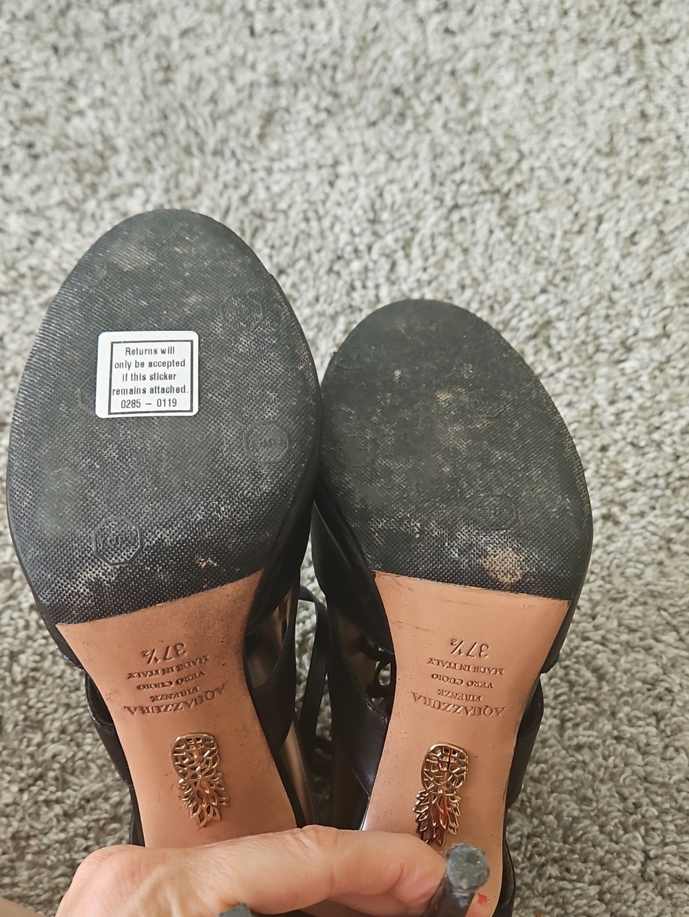 Aquazzura Black Lace-Up Peep Toe Heels 37.5 - Picture 7 of 10